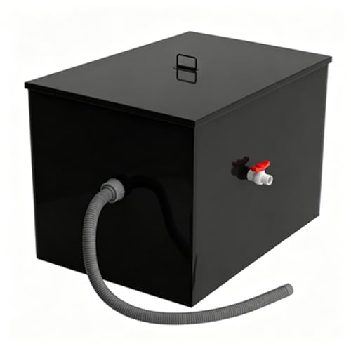 Sturdy Sealed Drainage Separation Vessel, Black Rectangular Waste Treatment Box with Manual Control Valve and Extendable Hose for Industrial Site Use