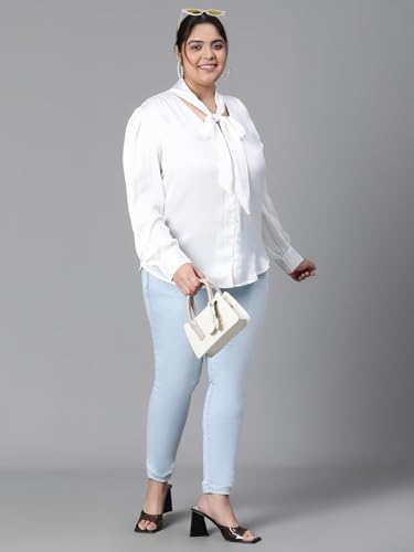 Image of oxolloxo Women Plus Size V-Neck with Tie-Knot Long Sleeve Top