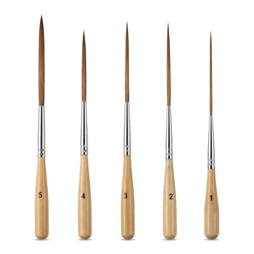 5Pcs Long Liner Brushes Pinstriping Brush with Ox Ear Hair Extra Long Fine Point Detail Paint Brushes for Pinstriping Scroll Outlining Watercolor Acrylic Oil Pro Artists