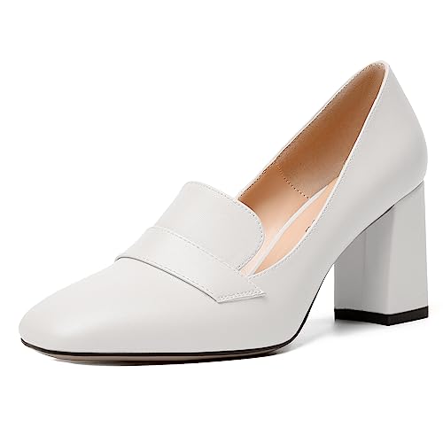 Image of MODENCOCO Womens Sexy Formal Matte Slip On Square Toe Work Block High Heel Loafers Shoes 3.5 Inch