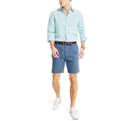 Nautica Men's Classic Fit Flat Front Stretch Solid Chino Deck Short, blue indigo, 33W