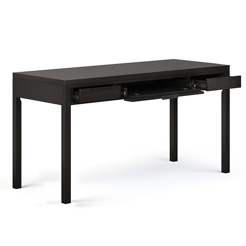 SIMPLIHOME Hollander SOLID WOOD 60 inch Wide Home Office Desk, Writing Table, Workstation, Study Table Furniture in Hickory Brown with 2 Drawers