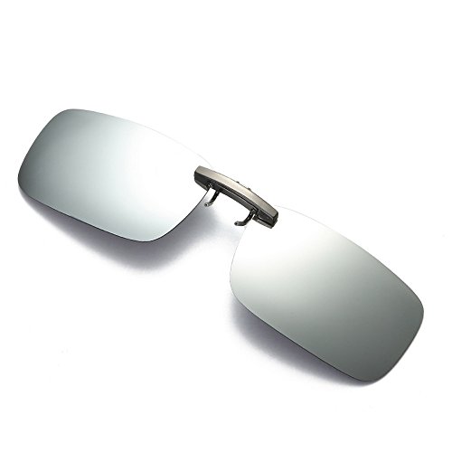 Detachable Night Lens Driving Metal Polarized Clip On Glasses Sunglasses Oversized round Glasses (Silver, One Size)