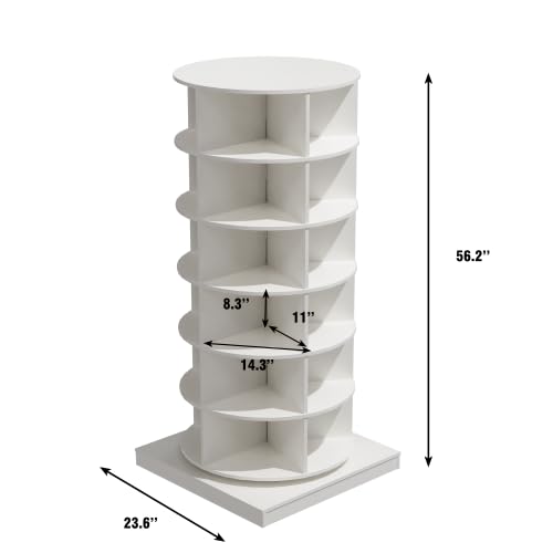 Image of HKLYRHIMO Rotating Storage Rack-American Design White-7-Tier Spinning Storage Rack,Free Standing 360 Revolving Shoe Organizer-for Bedroom,Livingroom,Hallway. (White,6-Tier with Base)