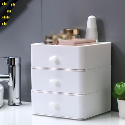 Image of Eono White Storage Box Drawer - Multipurpose Plastic Desktop Stackable Organizer For Student Stationery And Office Supplies (3)