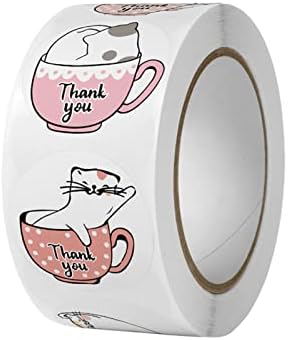 Academyus 500Pcs/Roll Cat Copperplate Paper Label Stickers - Cat Stickers Easter Themed 6 Different Designs Round Cute Business Labels, Envelope Seals, Shopping Bag Stickers, DIY Packaging Stickers C