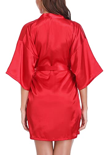 Vlazom Women's Kimono Robes Short Satin Silk Bridal Party Robe With Oblique V-Neck #TOP3