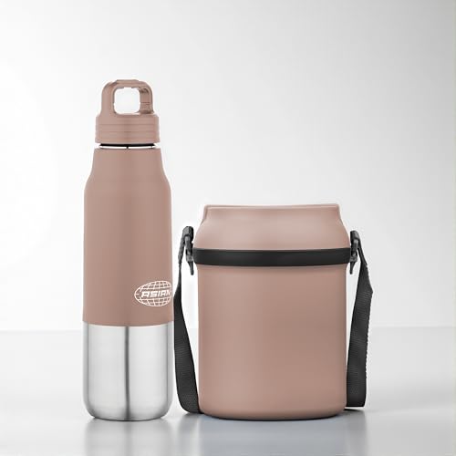Image of ASIAN Stainless Steel Lunch Box (700ml) & Insulated Water Bottle (500ml) Combo Gift Set | Leakproof Steel Tiffin & Flask for Kids | BPA Free Back to School Essential Kit (Brown)