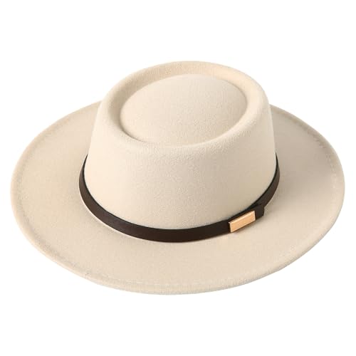 Image of Lanzom Women Vintage Wide Brim Warm Wool Fedora Hat Belt Panama Hat Felt Jazz Hat Fit Size 6 8 /7-7 1 /4