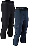DEVOPS 2 Pack Men's 3/4 Compression Pants Athletic Leggings (Small, Black/Charcoal)