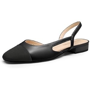 DREAM PAIRS Women's Slingback Ballet Flats | Dressy Flats Low Heel Dress Shoes for Business Casual Work Office Wedding Party, 0.98-inch Low Block Heel 6 Black-pu
