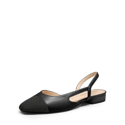 DREAM PAIRS Womens Slingback Flats Square Toe Ballet Dressy Flats Low Heel Dress Shoes for Business Casual Work Office Wedding Party Size 8 Black-Pu SDFA26018W