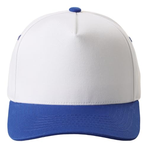 MIRMARU Blank 5 Panel Trucker Hat Adjustable Snapback Baseball Cap with Various Styles for Men and Women. (US, Alpha, One Size, Color Pop Button Two-Tone, Royal Blue)