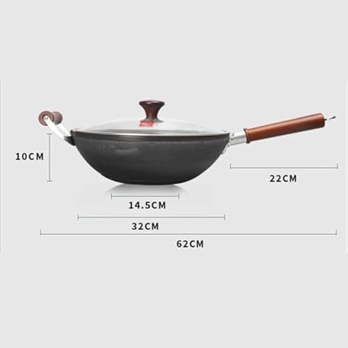 Wok de hierro fundido sin recubrimiento con tapa de madera 30 cm miniatura 3