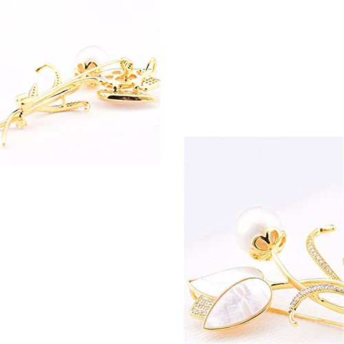 Broche Tulipe femme avec perle et coquille pour veste costume et châle