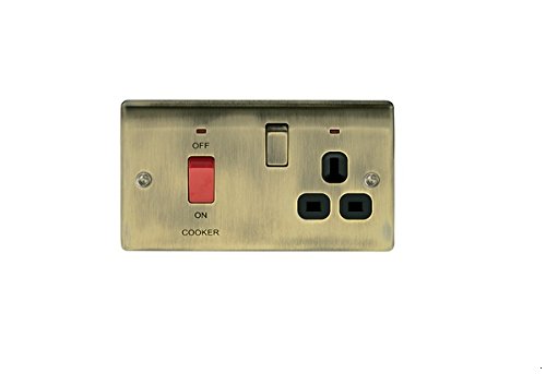 British Generalbg electrical 45 A Metal Cooker Socket Switch Unit with Neon - Antique Brass