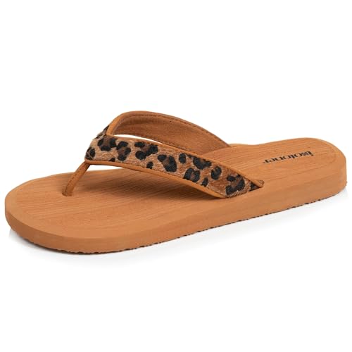 Isotoner Tongs femme sandales plage d'été, semelles eva légères et confortable, 39 EU, marron/léopard