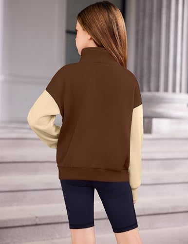 Image of Arshiner Girls Half Zip Sweatshirt Fleece Quarter Zip Pullover Sweatshirts | Fall Fashion Clothes for Teen Girls with Thumb Hole for 5-16 Years