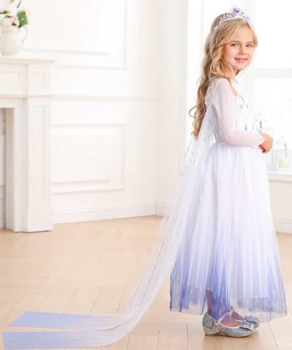 Elsa Costume for Girls Princess Elsa Dress Toddler Kids Halloween Cosplay Birthday Party Outfit White