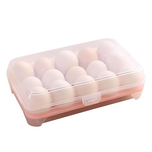 COMFOLIVING Caja para huevos | Caja para huevos de 15 rejillas para frigorífico, contenedor apilable para dispensador de huevos con tapa para cocina, viajes, camping