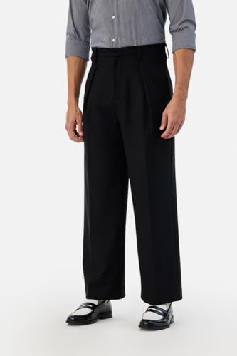 Image of SNITCH Men Casual Trousers | Baggy Fit Wide-Leg Design with Pleated Front & Button Closure | Durable Polyester Blend & Medium-Stretch Fabric for Summer Wear