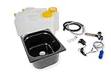Miniküche Wasseranlage Imbisswagen Verkaufsanhänger Campingküche 230v Bausatz Spüle dunkel 325x265x150 Barwig Schwarz/chrom Raumsparkanister 12L (ad-ideen)