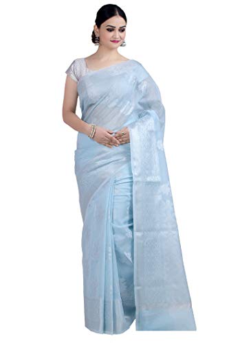 Chandrakala Women's blue Cotton Linen Blend Banarasi Saree,Free Size(1335BLU)