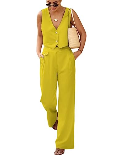 Mi Bo Tong Women’s 2 Pcs Waistcoat Outfits Sleeveless Lady Vest Suits Vest & Pants Suits for Business Work