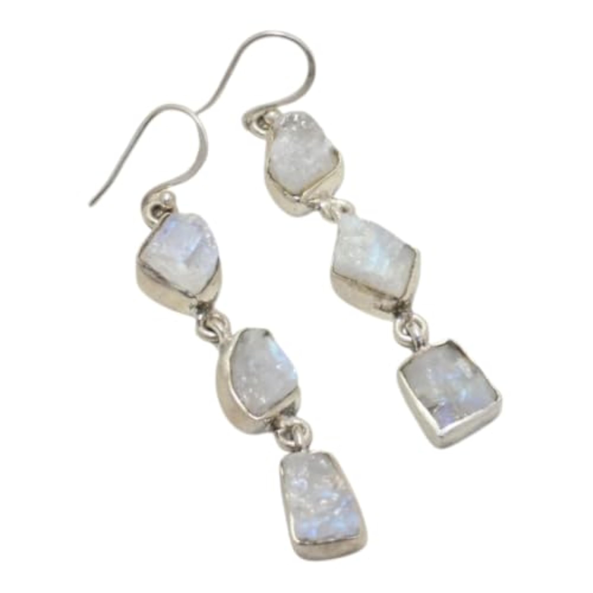 Women's 925 Sterling Silver Natural Rough Rainbow Moonstone Earrings