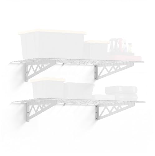SafeRacks Garage Wall Shelves - 2 Pack Combo Set with 4 Hanging Hooks