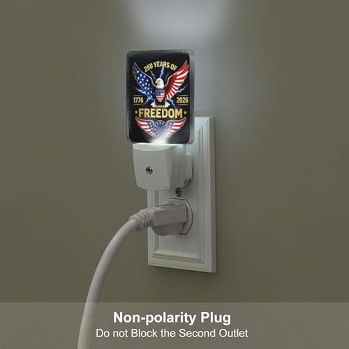 Image of 250 Years of USA Night Light Set of 2, Patriotic Eagle Auto Sensor LED Dusk-to-Dawn Nightlights, Plug-in Sensor Lamp for Bedroom Bathroom Kitchen Hallway Stairs Decorative
