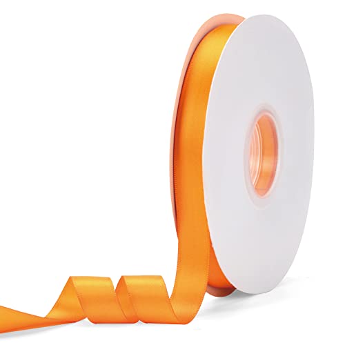 Ewaymado Solid Color Orange Double Faced Satin Ribbon 5/8" X 50 Yards, Fabric Ribbons Perfect for Wedding and Party Decoration,Gift Wrapping, Sewing, Crafts