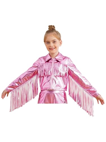 easyforever Kids Girls Sequin Tassel Bomber Jacket Long Sleeve Dance Coat Performance Outerwear for Concert Party Club