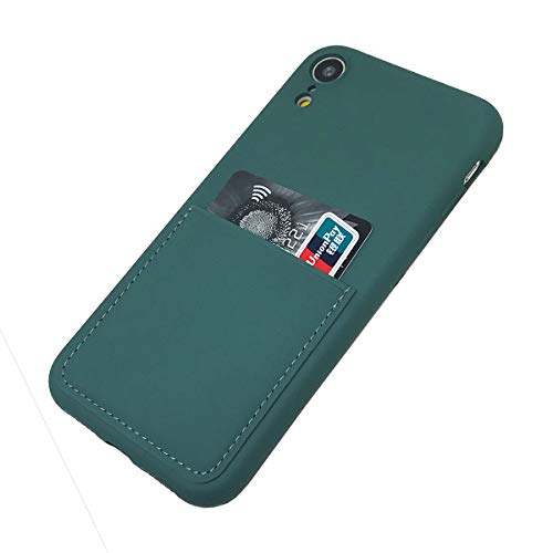 Oddss Ultra Slim Liquid Pine Green Silicon Gel Case Compatible For Iphone Xr 6.1 Inch 2018 With Card Holder Sleeves Slot Anti-Scratch Shockproof Wallet Cover For Iphone Xr With Screen Protector #TOP2