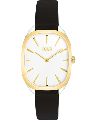TOUS Reloj analógico de Acero con Correa de Piel Heritage (Dorado con Correa Negra)
