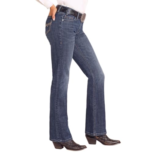 Rock & Roll Denim Women's Mid Rise Cross Embroidered Riding Jeans3