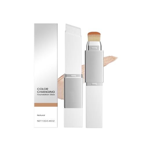 Colour Changing Foundation Stick mit Bürste - 2-in-1 Feuchtigkeitsspendende und Leichte Abdeckcreme - Farbwechsel Grundierung mit Bürste - Grundierung mit Mittlerer bis Voller Deckkraft (Natürlich)