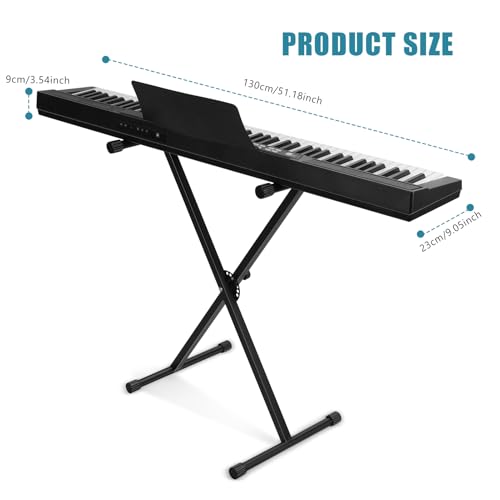 Piano 88 Key Full Size Semi Weighted Electronic Keyboard Piano, Electric Piano Djustable Digital Piano Stand, Sustain Pedal, Power Supply, Stand, Carrying Case, Headphone Black Black