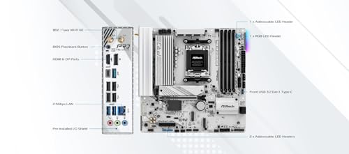 B850M Pro RS WiFi Bianco AM5 Micro-ATX Scheda madre: AMD Ryzen 9000/8000/7000 | DDR5 8000+ | PCIe 5.0 | WiFi 6E | 2.5G LAN - Scheda madre - Immagine 1