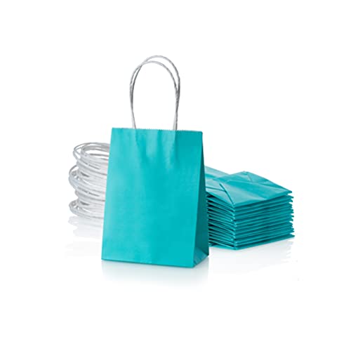 AWELL Mini Turquoise Blue Paper Bag with Handle Party Favours Bag 6x4.5x2.5 inch for Baby Shower Birthday Wedding Recycled Bag Pack of 24