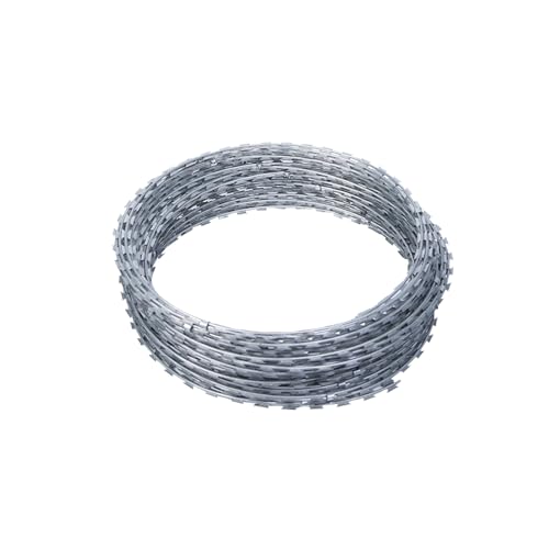 XLIHAWY Razor Barbed Wire, Galvanized Helix Coils, Garden Farm Secure Sites Stainless Steel Security Chain Fence, Easy to Bend(Silver-45cm/Single Spiral,10m)