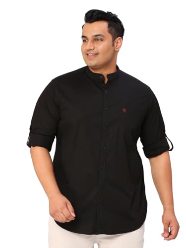 Image of Thomas Scott Mens | Full Sleeve | Solid Plain Color | Regular Fit | Plus Size | 100% Cotton | Mandarin Collar | Casual | Shirt