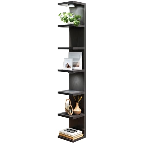 Fixwal 7 Tier Wall Mounted Shelf Unit Black Floating Shelves with LED Lights Lack Wall Shelf for Home Decor Organizer Display