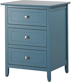 MAKLAINE Transitional Engineered Wood 3 Drawer Nightstand in Teal