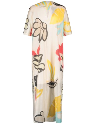Gerry Weber Damen Fließendes Kleid mit Blumenprint Kurzarm floral, Gemustert lang Ecru/Weiss/Gelb Druck 36