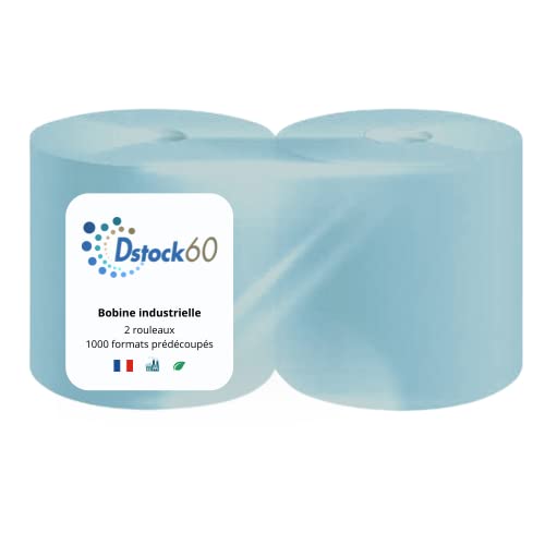 DSTOCK60 - Lot de 2 bobines industrielles Turquoises 1000 formats - 2 plis pure ouate