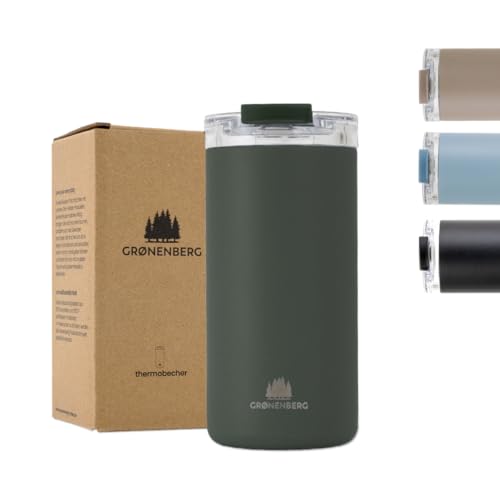 Groenenberg Travel Mug | Coffee Cup 350 or 473ml | 100% Leakproof Coffee Cup Travel Mug | Hot for Hours | Recycled Stainless Steel Travel Mugs for hot Drinks (Forest, 473 ml)