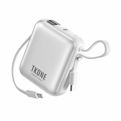 Image of TKONE Trek Mini 10000mAh Power Bank with Built-in Type-C & Lightning Cable, 22.5W Fast Charging, LED Digital Display, Compact Portable Power Bank for iPhone, Samsung, Android Devices & Tablets
