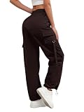 Leriya Fashion Pantalones cargo para mujer | Pantalones para mujer | Pantalones de polialgodón de cintura alta para mujer - Pantalones de paracaídas acampanados con bolsillos laterales | Pantalones