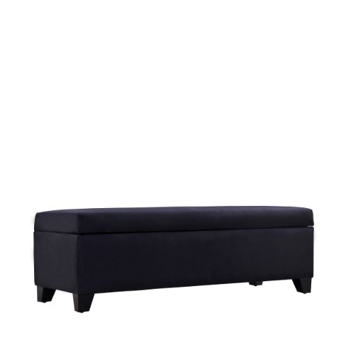 Handy Living Hinged Bench Storage Ottoman in Microfiber Black